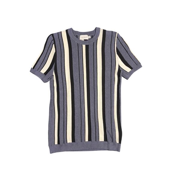 Topman Other - Topman Men’s XS Short Sleeve Knit Sweater Shirt Blue Black White Vertical Stripe